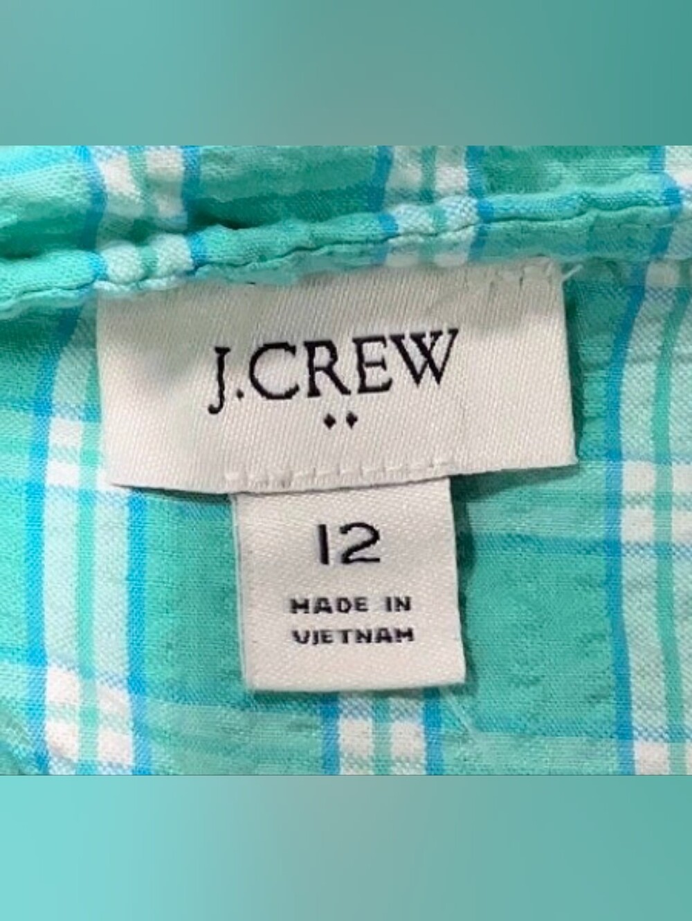 J. CREW 🩵 SEERSUCKER PLAID MIDI DRESS 🩵 Cotton 🎀 Ruffle Detail 🍭 sz 12 😎NWT - Picture 6 of 9